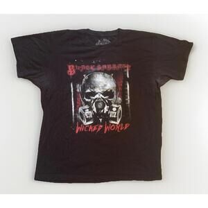 Black Sabbath Wicked World Skull Gas Mask T-Shirt L Rock Band Tee Black Cotton